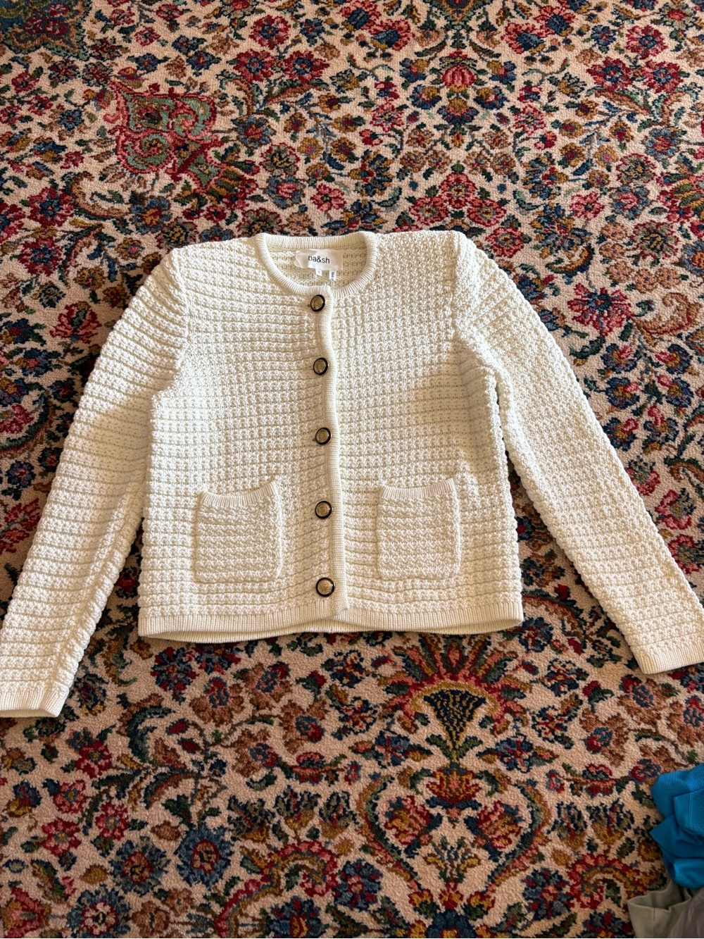 ba&sh Ivory Waffle-Knit Button Cardigan Size S